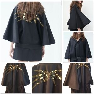 Julieta Suarez wool Jacket Lapel Cape, Size S, color Black/ Gold.